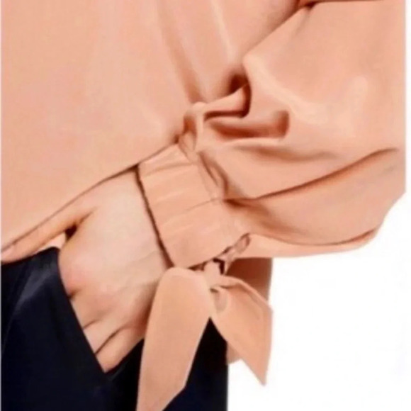 Vince 100% Silk Button Front Blouse w/Tie-Sleeve in Salmon Size Small - Picture 4 of 16